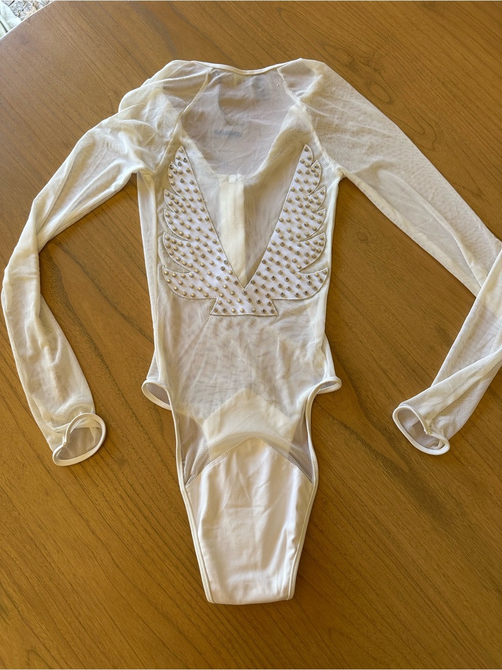 Minimale Animale Sheer White Long-Sleeve One-Piece Swimsuit studded jumpsuit